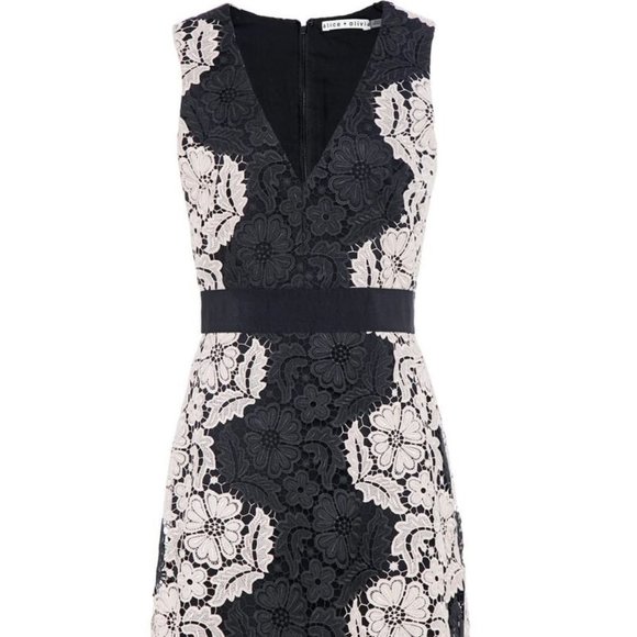 Alice + Olivia Patrice A-Line Lace Dress Black White Size Size 8 - Picture 11 of 14